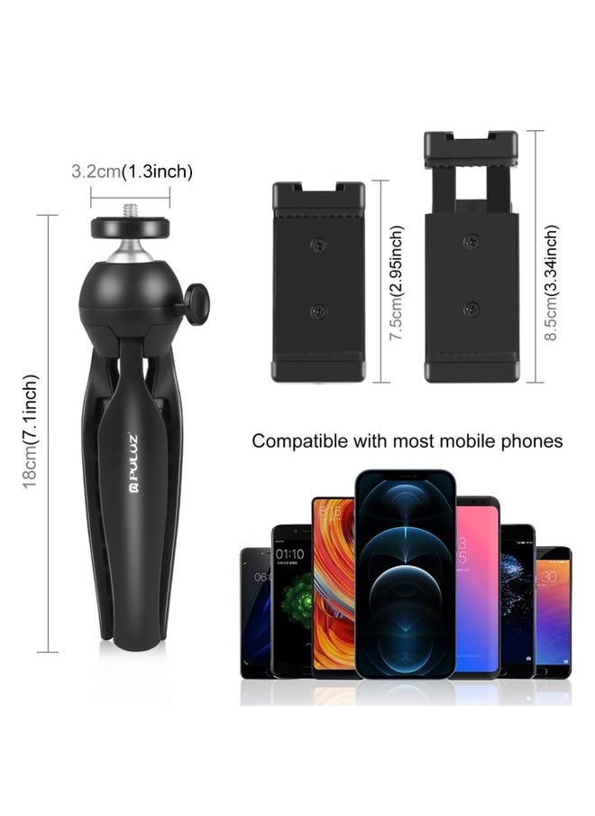 PULUZ Live Broadcast Smartphone Video Vlogger Kits Microphone + Tripod Mount + Phone Clamp Holder (Black)