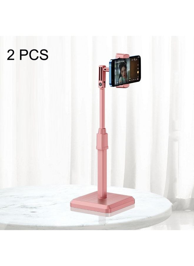 2 PCS Desktop Mobile Phone Live Broadcast Bracket Online Class Telescopic Floor Stand(Cherry Blossom Pink)