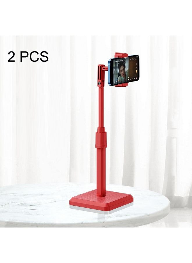 2 PCS Desktop Mobile Phone Live Broadcast Bracket Online Class Telescopic Floor Stand(Lucky Red)