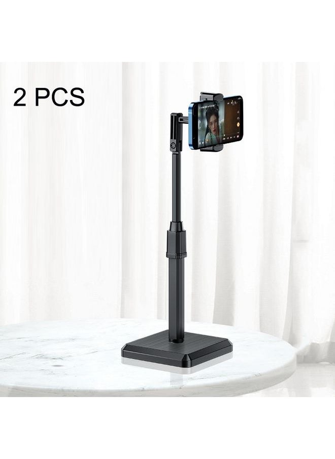 2 PCS Desktop Mobile Phone Live Broadcast Bracket Online Class Telescopic Floor Stand(Cool Black)