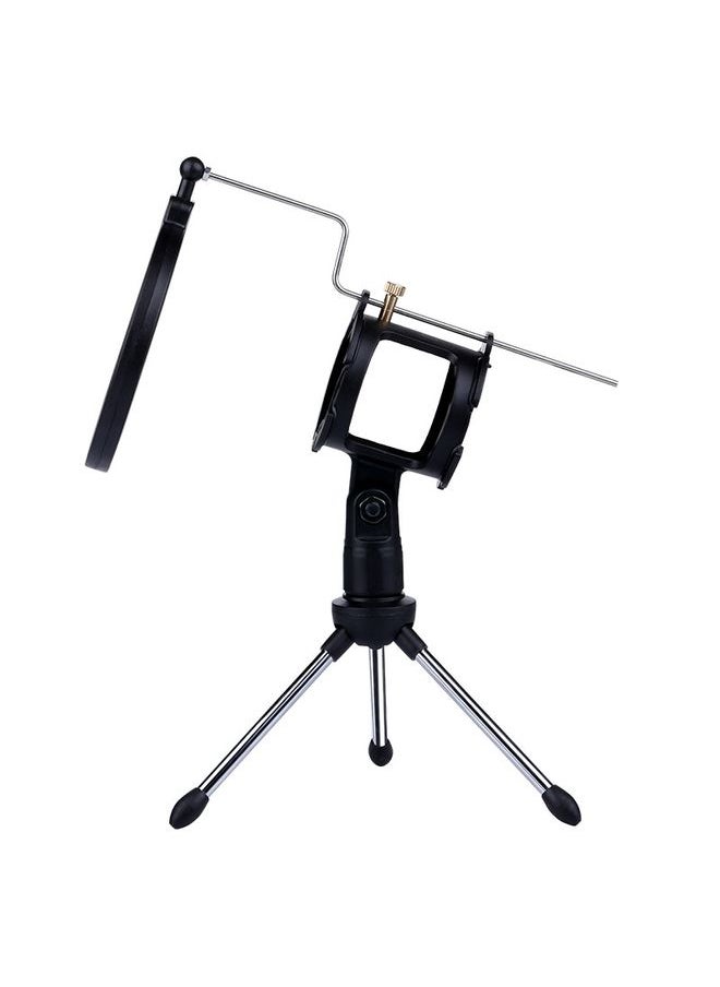 PS-5 Universal Live Broadcast Bracket Tripod Holder with Anti-spray Net & Microphone Clip & Shockproof Clip, For iPhone, Galaxy, Sony, Lenovo, HTC, Huawei, and other Smartphones