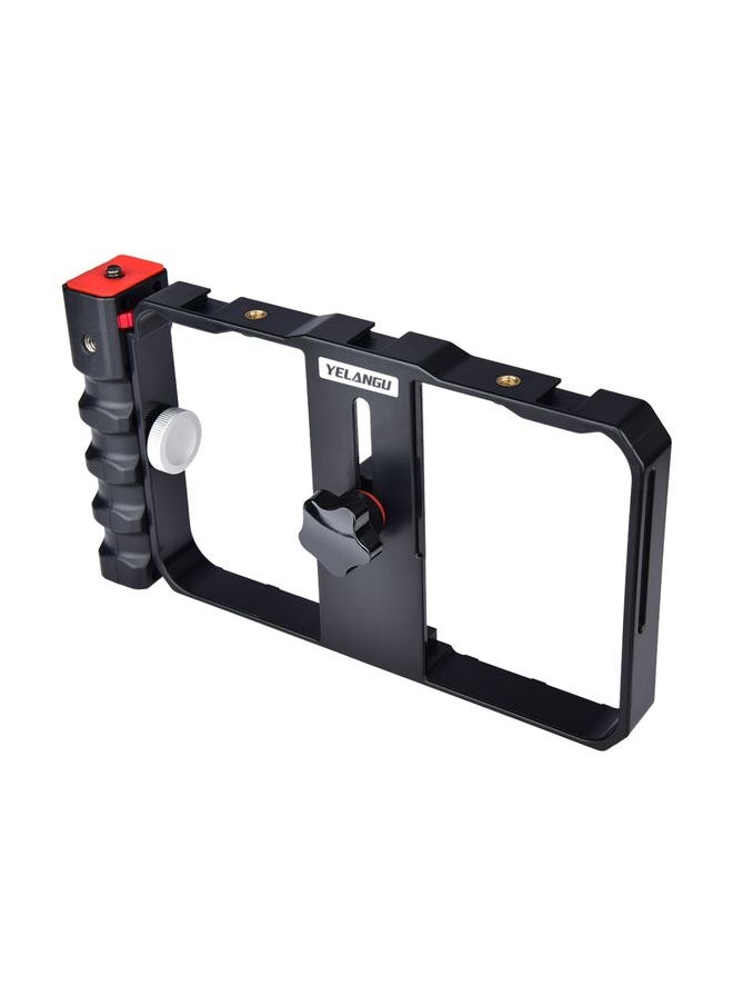 YELANGU YLG0901B Vlogging Live Broadcast Smartphone Plastic Cage Video Rig Filmmaking Recording Handle Stabilizer Bracket for iPhone, Galaxy, Huawei, Xiaomi, HTC, LG, Google, and Other Smartphones(Black)