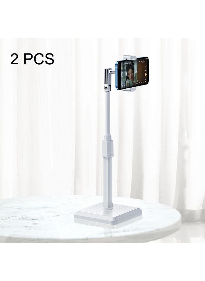 2 PCS Desktop Mobile Phone Live Broadcast Bracket Online Class Telescopic Floor Stand(Ivory White)