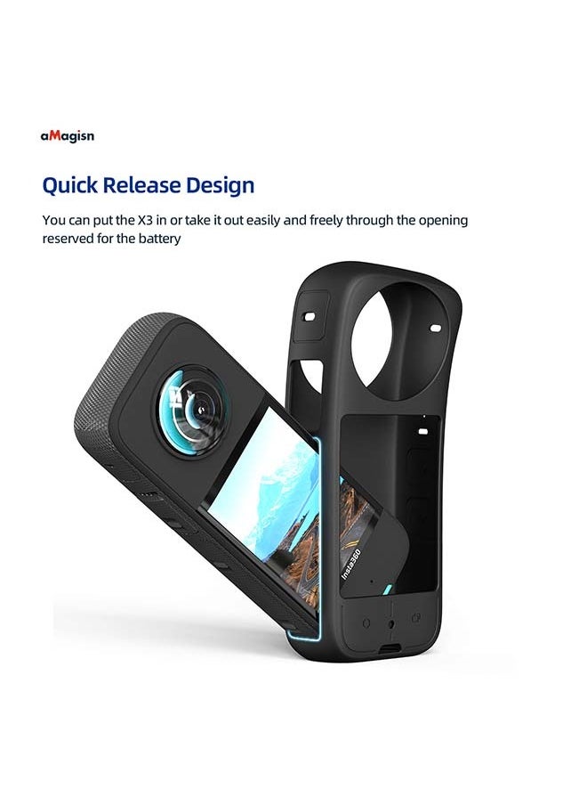aMagisn Premium Silicone Body Case and Lens Sleeve for Insta360 X3 - Essential Protection Accessories for Insta360 X3 360-Degree Action Camera (Body Case + Lens Sleeve)