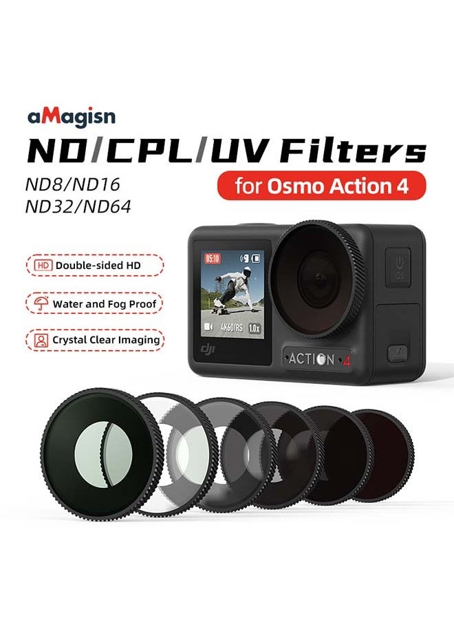 aMagisn Premium Waterproof ND, CPL and UV Filters for DJI Osmo Action 5 Pro/4 - Essential Lens Accessories (ND8 + 16 + 32 + CPL)