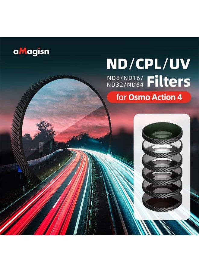 aMagisn Premium Waterproof ND, CPL and UV Filters for DJI Osmo Action 5 Pro/4 - Essential Lens Accessories (ND8 + 16 + 32 + CPL)