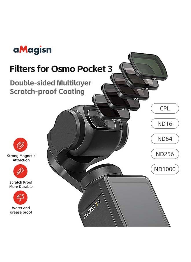 aMagisn Premium Filters and Protective Lens for DJI Osmo Pocket 3 - Essential Accessories for Action Cameras (ND16/64/256/1000)