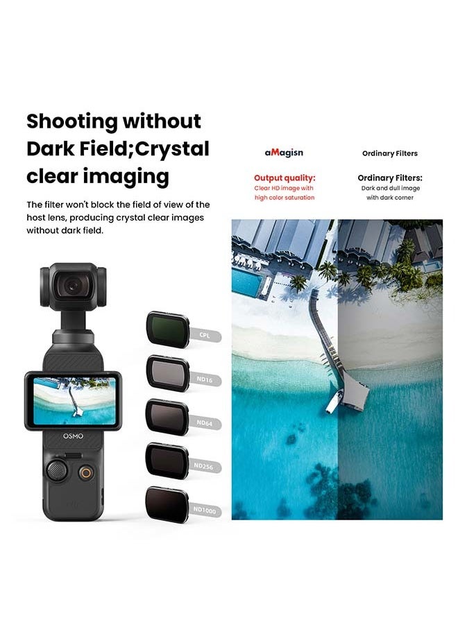 aMagisn Premium Filters and Protective Lens for DJI Osmo Pocket 3 - Essential Accessories for Action Cameras (ND16/64/256/1000)