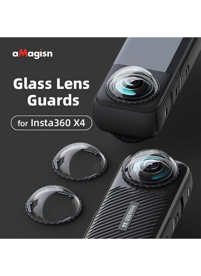 aMagisn Premium Lens Glass Protective Lenses and Cleaning Cloth for Insta360 X4 - Essential Protection Accessories for Insta360 X4 Action Camera (2 Lens Protective Lenses and 1 Cleaning Cloth)