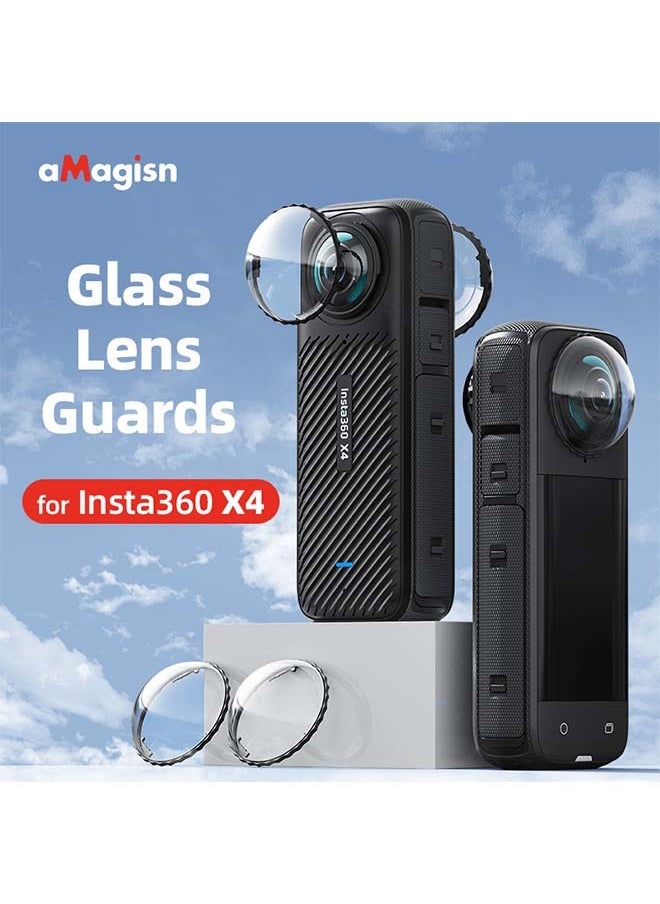 aMagisn Premium Lens Glass Protective Lenses and Cleaning Cloth for Insta360 X4 - Essential Protection Accessories for Insta360 X4 Action Camera (2 Lens Protective Lenses and 1 Cleaning Cloth)