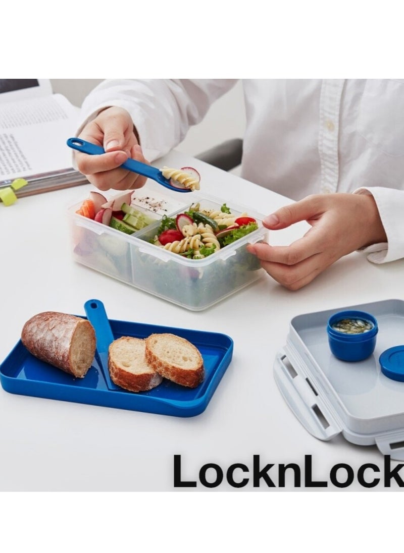 LocknLock To Go 3-in-1 Lunchbox (Blue) - BPA-Free, Airtight Container with Cutlery for On-the-Go Meals