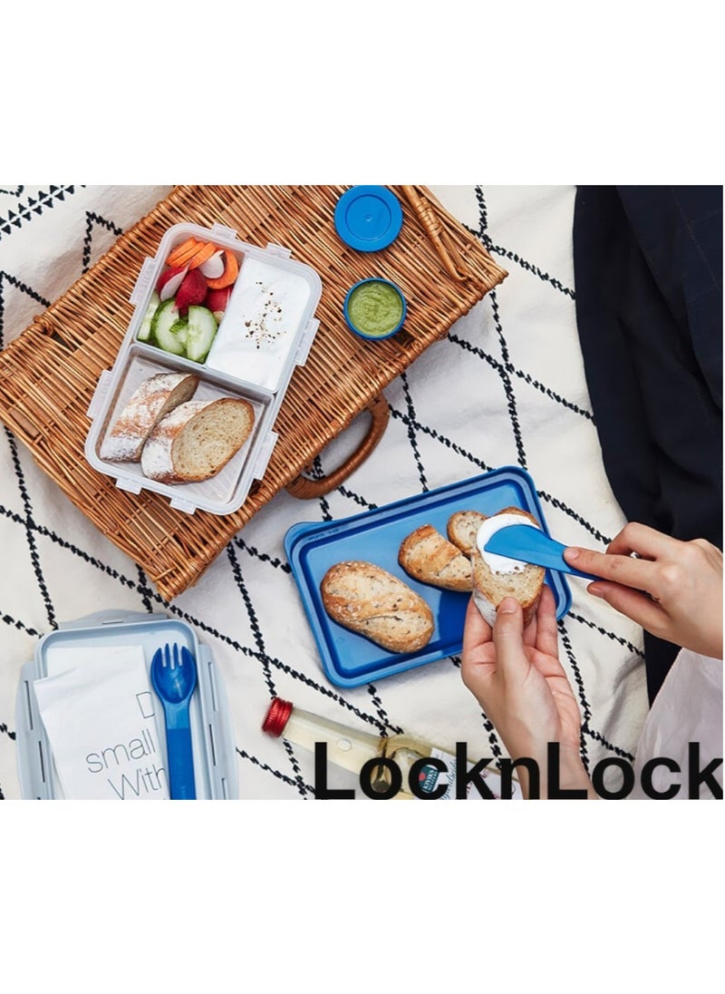 LocknLock To Go 3-in-1 Lunchbox (Blue) - BPA-Free, Airtight Container with Cutlery for On-the-Go Meals