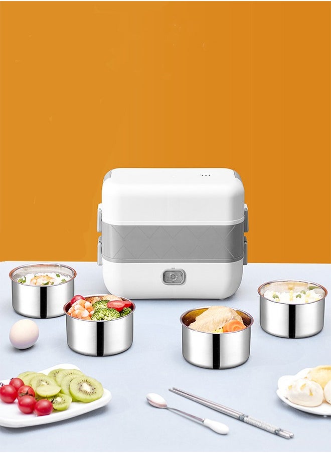 2-Layer Portable Electric Food Heater Lunch Box, Mini Removable 304 Stainless Steel 220v Food Heater