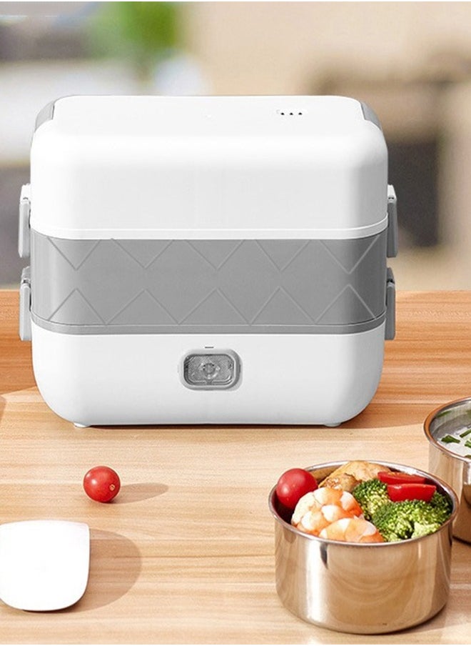 2-Layer Portable Electric Food Heater Lunch Box, Mini Removable 304 Stainless Steel 220v Food Heater