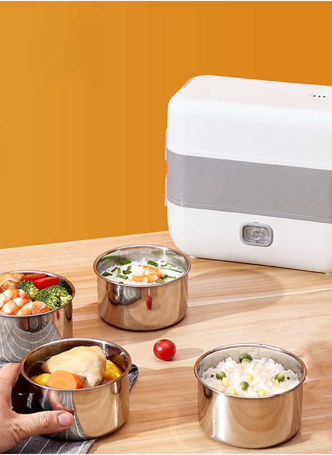 2-Layer Portable Electric Food Heater Lunch Box, Mini Removable 304 Stainless Steel 220v Food Heater