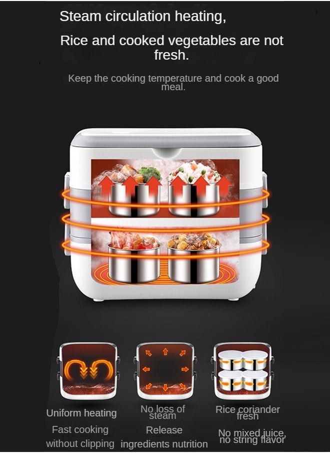 2-Layer Portable Electric Food Heater Lunch Box, Mini Removable 304 Stainless Steel 220v Food Heater