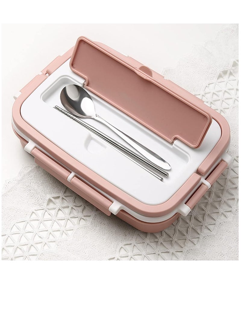 Bento Box, Portable Stainless Steel 3 Dividers Lunch Box, 4 Piece Lock, Fluffy and Ply, Chopsticks Holder, Storage Box, Impact Resistant, Easy to Carry, Men, Women, Children, Rice Container