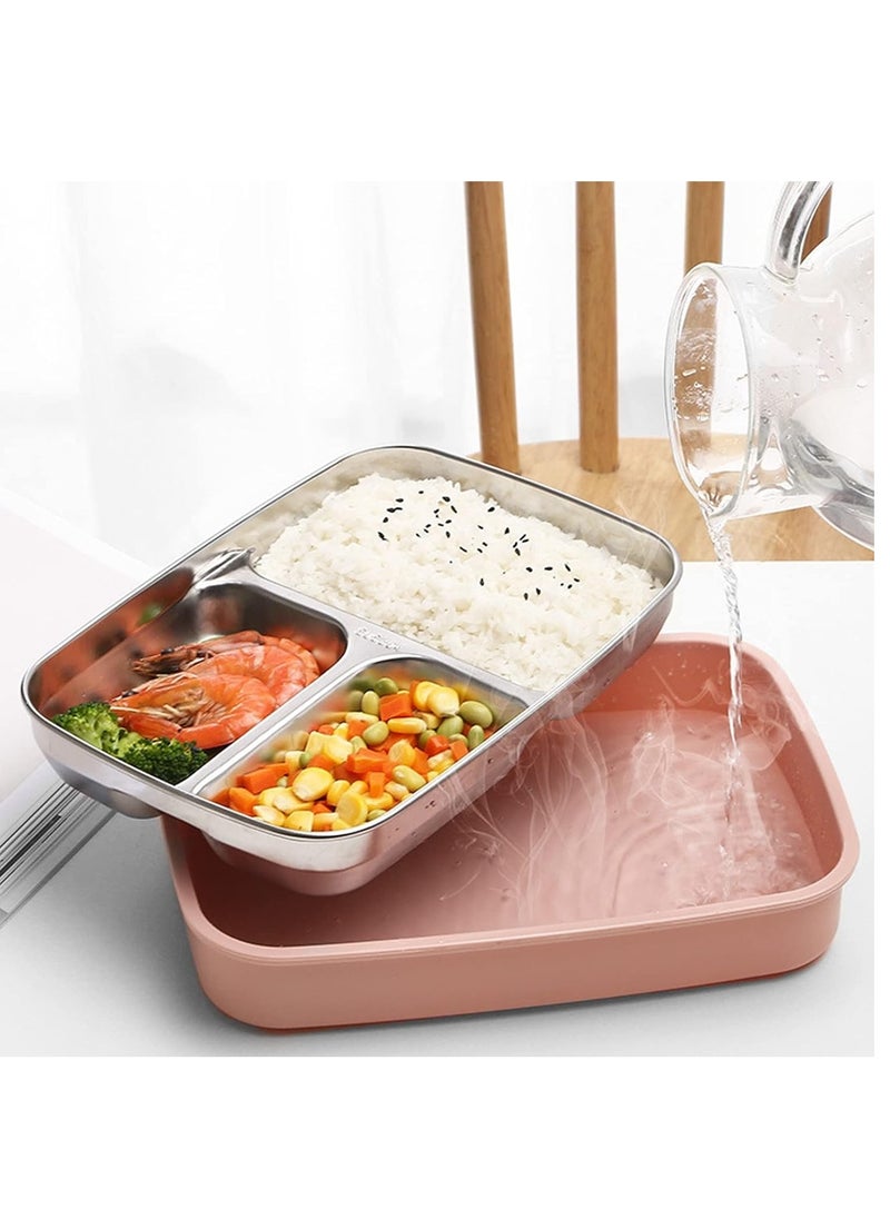 Bento Box, Portable Stainless Steel 3 Dividers Lunch Box, 4 Piece Lock, Fluffy and Ply, Chopsticks Holder, Storage Box, Impact Resistant, Easy to Carry, Men, Women, Children, Rice Container