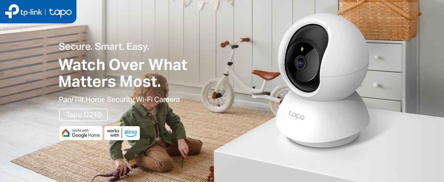 Tapo C210,  Wifi Camera, 2K 3MP Pet Camera Indoor Camera for Security, Wireless 360° for Baby Monitor, CCTV, Smart Motion Detection & Tracking, Night Vision, Works with Alexa & Google Home