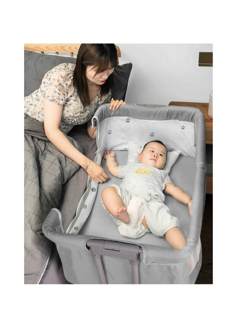 Portable Multifunctional Baby Bed Baby Cradle Bed Baby Bedside Nap Bed Foldable With Universal Wheels Anti-Mosquito Bites Breathable 92x58x109cm