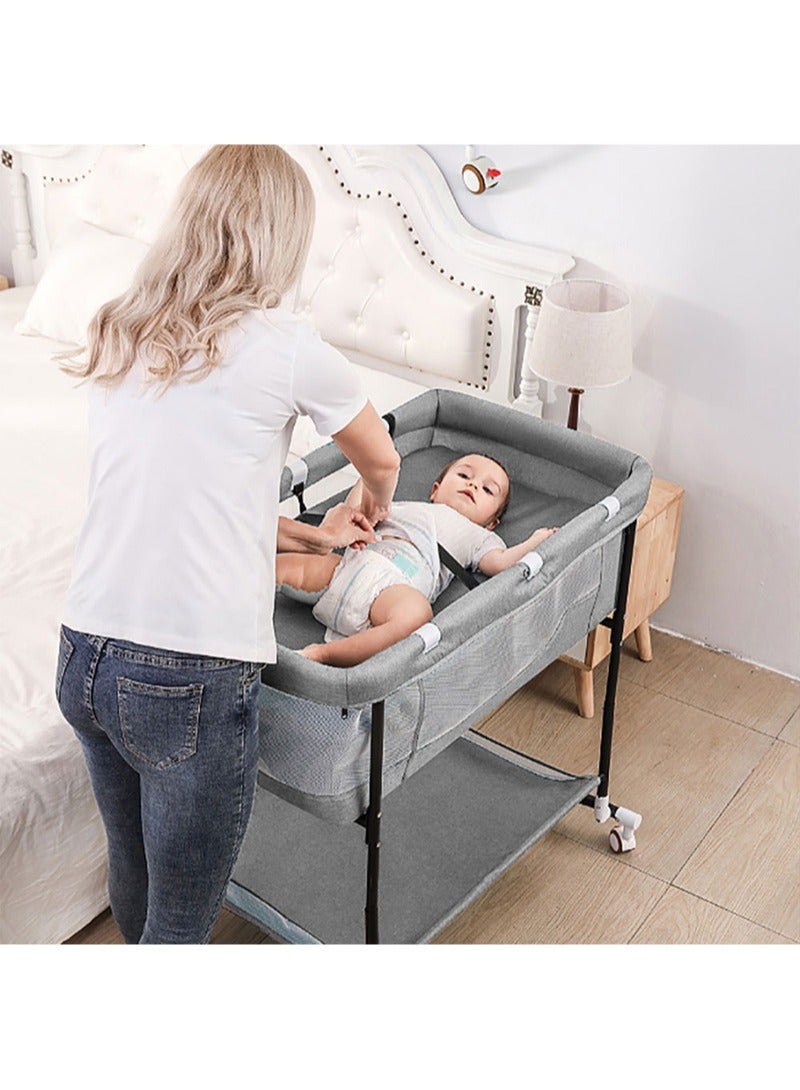 Portable European Style Baby Bed Newborn Baby Cradle Children's Sleeping Basket Bed With Universal Wheels Foldable Anti-Mosquito Bite Breathable 85*67*70cm