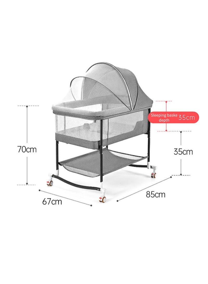 Portable European Style Baby Bed Newborn Baby Cradle Children's Sleeping Basket Bed With Universal Wheels Foldable Anti-Mosquito Bite Breathable 85*67*70cm