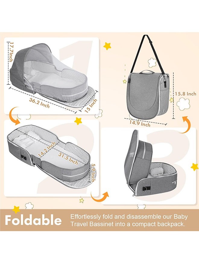 Baby Anti-Pressure Travel  Lightweight And Foldable Carry Bag Portable Bassinets With 2 In 1 Mosquito And Canopy Grey