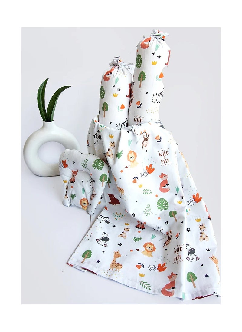 Yellow Doodle Cot Bedsheet Set - Baby Animals