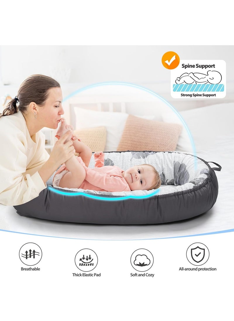 Baby Lounger - Baby Lounger for Newborn 0-24 Months, Co Sleeping Breathable & Soft Baby Nest, Portable and Lightweight Infant Lounger Newborn Babies Essentials Gifts, Grey Leaves