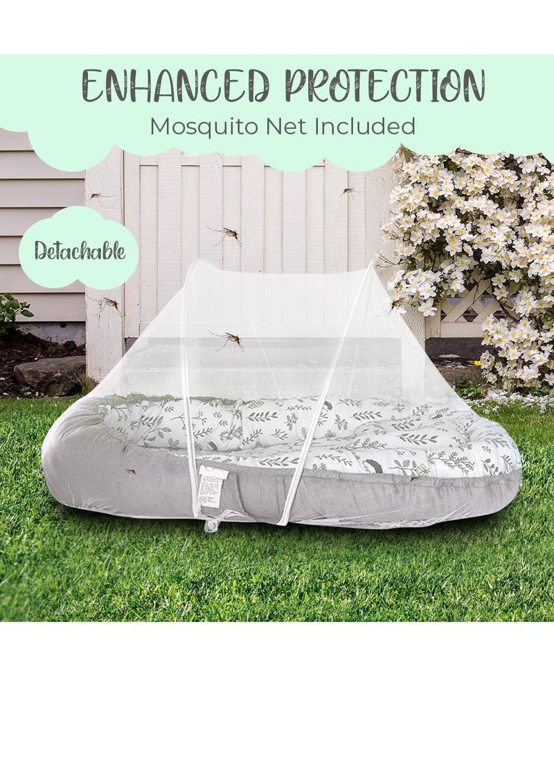 Baby Lounger for Newborn with Detachable Mosquito Net Toddler Floor Lounger Baby Reversible Infant Lounger Baby Lounger for Newborn Ultra-Soft Cotton Baby Double-Sided nest Lounger