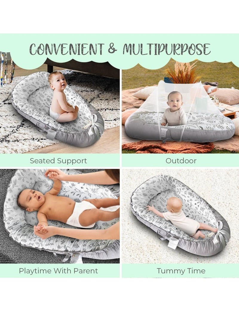 Baby Lounger for Newborn with Detachable Mosquito Net Toddler Floor Lounger Baby Reversible Infant Lounger Baby Lounger for Newborn Ultra-Soft Cotton Baby Double-Sided nest Lounger