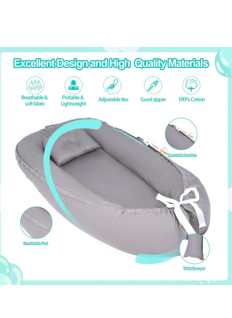 Baby Lounger for Newborn, Baby Nest Cover (0-24 Months), 100% Cotton Breathable Adjustable Portable Infant Lounger, Co Sleeper for Baby in Bed, Baby Essentials and Gifts