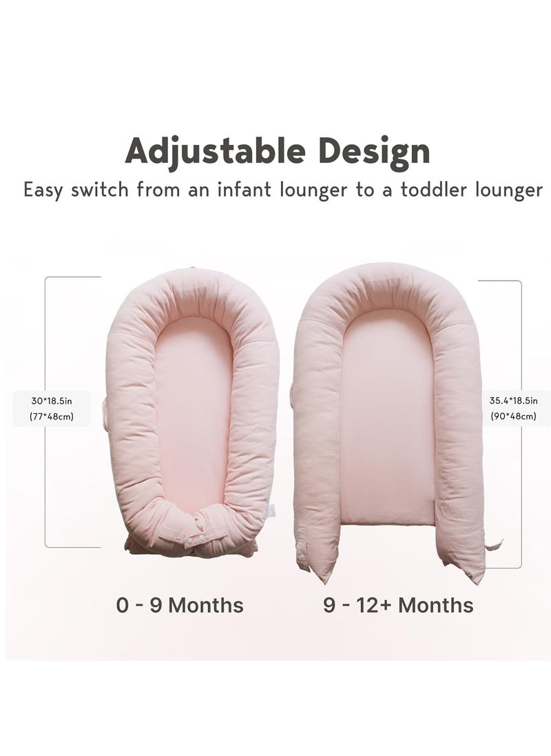 Deluxe Infant Lounger, Baby Nest Cover for Baby Girls & Boys, Newborn Essentials for Baby 0-12 Months, 100% Cotton, Co Sleeper Portable Travel Bed (Corduroy Cotton, Mistyrose)