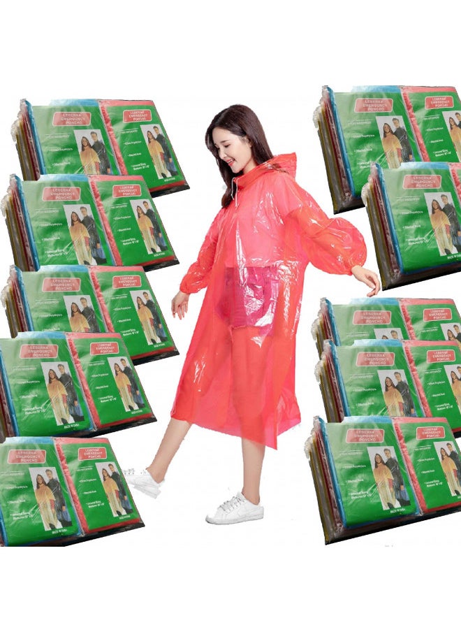 Disposable Poncho Disposable Rain Poncho, 200 Waterproof Plastic Disposable Rain Ponchos for Adults, Disposable Ponchos Bulk with Hood Drawstring One Time Use Emergency Disney Concert Hiking Camping