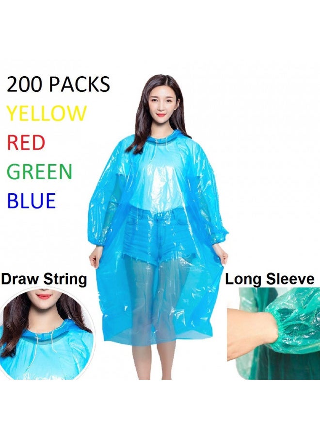 Disposable Poncho Disposable Rain Poncho, 200 Waterproof Plastic Disposable Rain Ponchos for Adults, Disposable Ponchos Bulk with Hood Drawstring One Time Use Emergency Disney Concert Hiking Camping