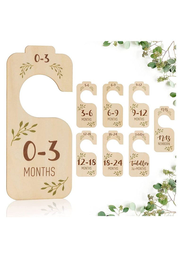 Baby Closet Dividers for Clothes Organizer Set of 8 Beautiful Wooden Double-Sided Baby Clothes Size Hanger Organizers for Newborn to 24 Months for Nursery Decor