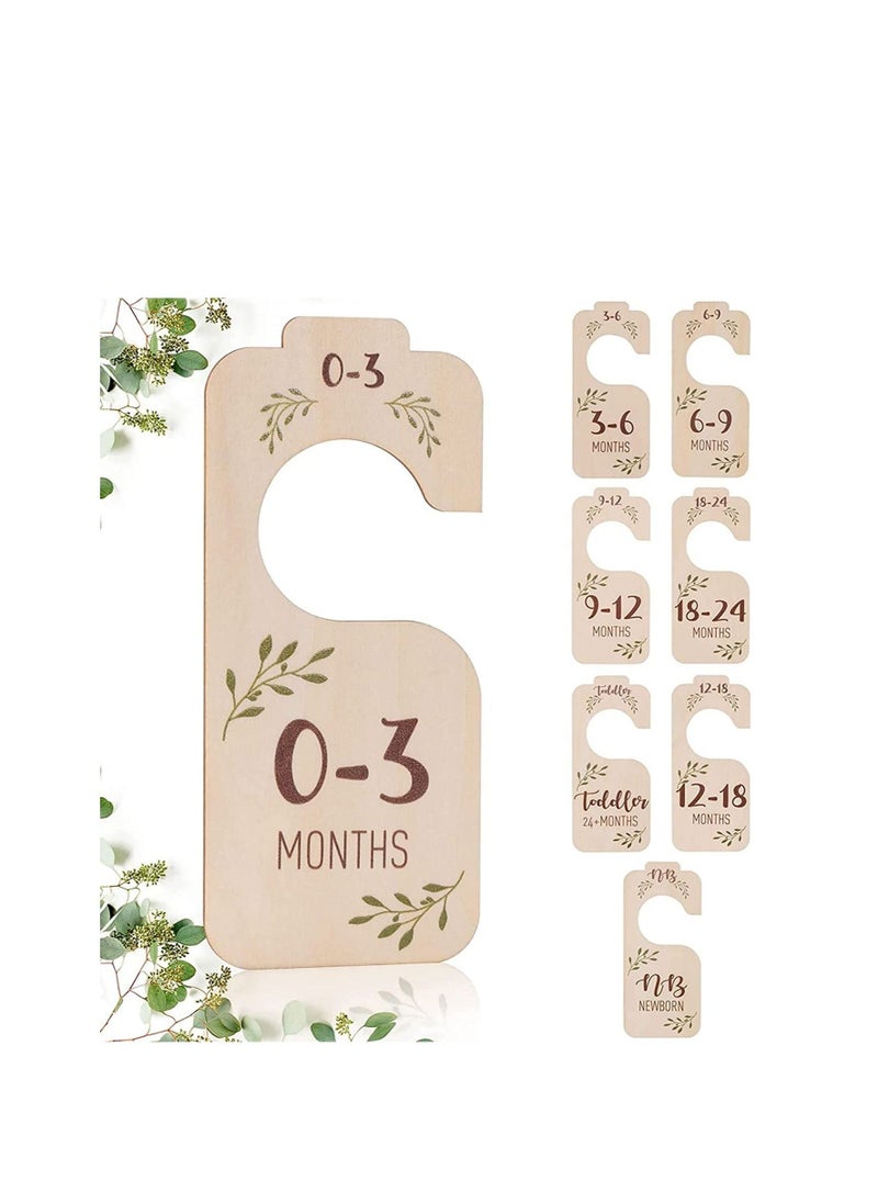 Baby Closet Dividers for Clothes Organizer Set of 8 Beautiful Wooden Double-Sided Baby Clothes Size Hanger Organizers for Newborn to 24 Months for Nursery Decor