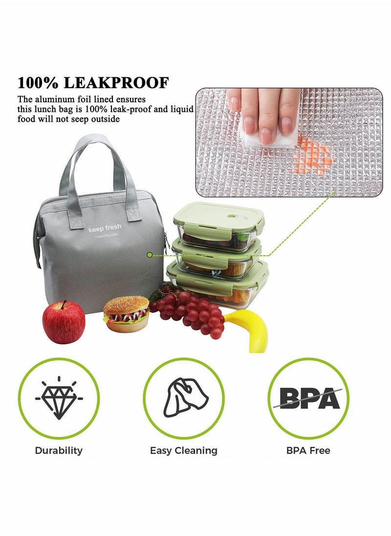 Lunch Bag Bento Bag, Thickened Thermal Insulation Refrigerated Bento Tote Bag, Lunch Box Carrying Bag for Students Ladies Men Picnic Work Outdoor Grey