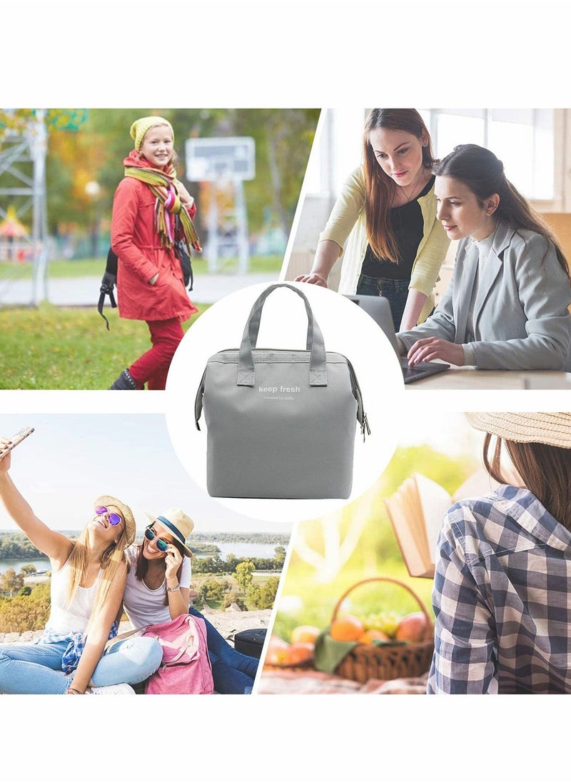 Lunch Bag Bento Bag, Thickened Thermal Insulation Refrigerated Bento Tote Bag, Lunch Box Carrying Bag for Students Ladies Men Picnic Work Outdoor Grey