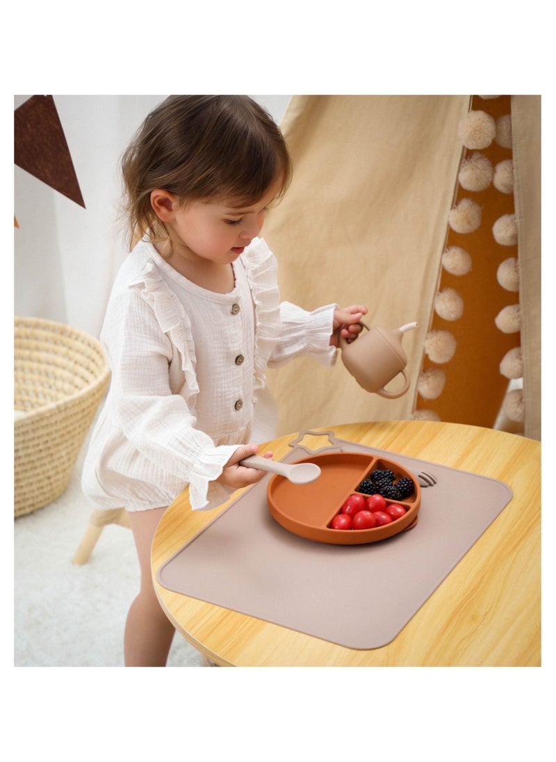 2 Packs Silicone Placemats for Kid, Stain Resistant Non-Slip Toddler Food Mats Eating Table Mat