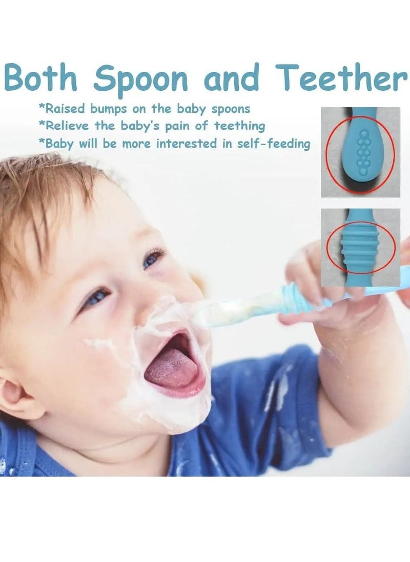 Baby Spoons, Self-feeding Toddler Utensils, First + Second Stage Toddler Utensils - Baby Led Weaning Spoons - 100% Food Grade Silicone Training Spoons, Best Self Feeding, 6 Months+