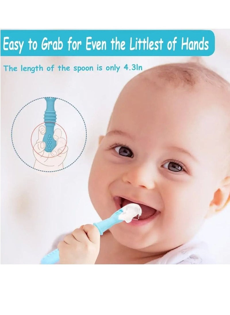 Baby Spoons, Self-feeding Toddler Utensils, First + Second Stage Toddler Utensils - Baby Led Weaning Spoons - 100% Food Grade Silicone Training Spoons, Best Self Feeding, 6 Months+