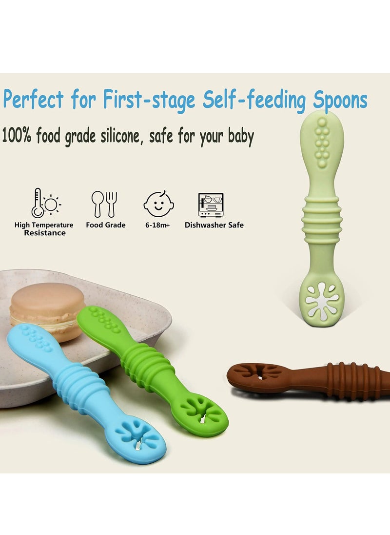 Baby Spoons, Self-feeding Toddler Utensils, First + Second Stage Toddler Utensils - Baby Led Weaning Spoons - 100% Food Grade Silicone Training Spoons, Best Self Feeding, 6 Months+