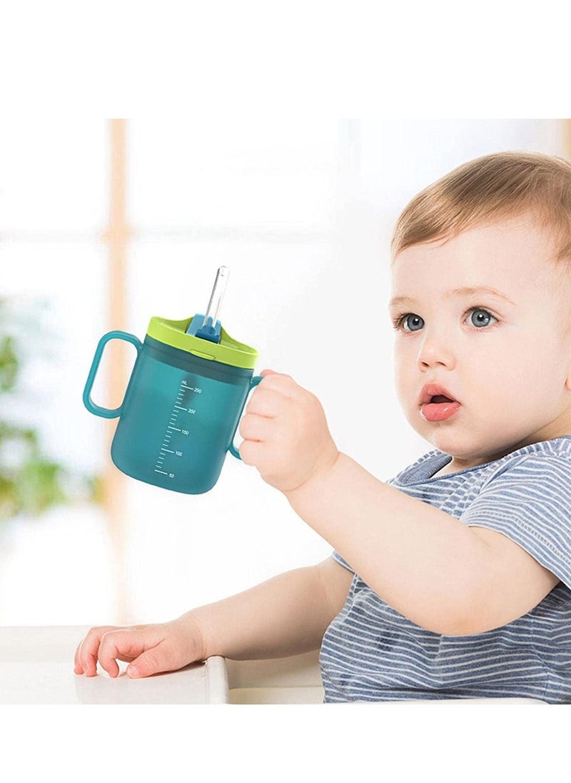 Toddler Sippy Cups Drinks Water Bottles Trainer Cup with Handles Spill-proof for Toddlers 6 Months+ Children's Milk Scale Children Portable Reusable (Green 250ml)