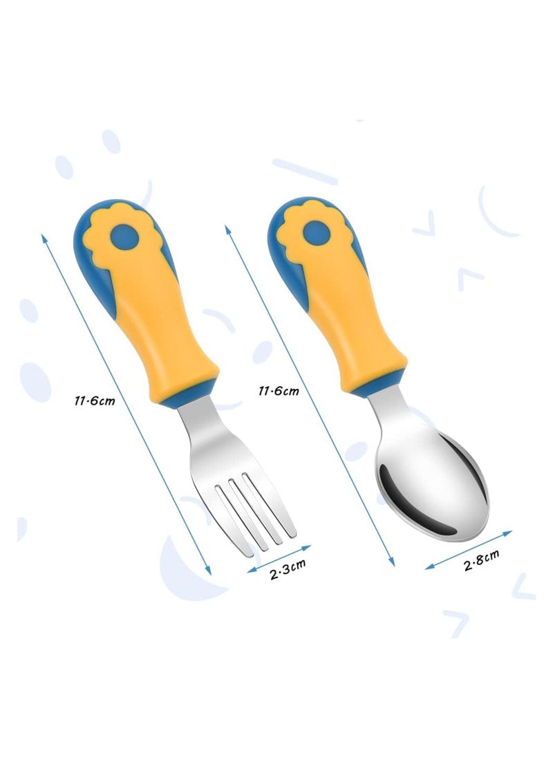 Toddler Fork and Spoon, 4 Pcs Stainless Steel Baby Utensils Cutlery Set, Toddler Utensils Spoons Forks Self Feeding Learning Spoons, Children Flatware Weaning and Learning to Use