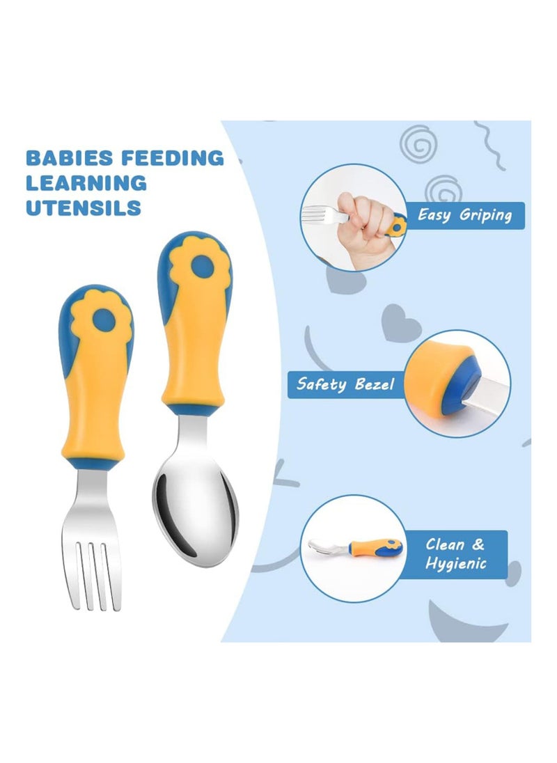 Toddler Fork and Spoon, 4 Pcs Stainless Steel Baby Utensils Cutlery Set, Toddler Utensils Spoons Forks Self Feeding Learning Spoons, Children Flatware Weaning and Learning to Use