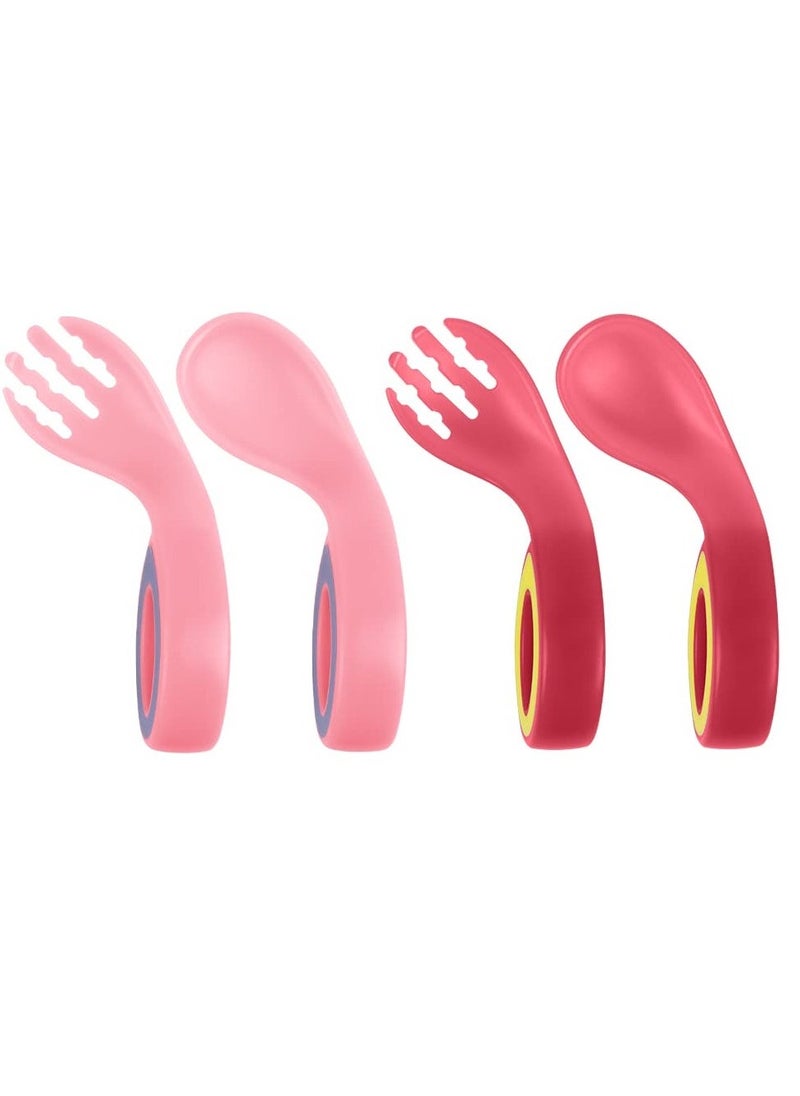 Pack Of 4 Baby Fork And Spoon Pieces Set, Red/Pink