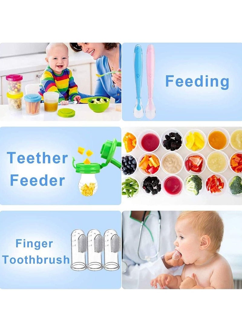 11 Pack Baby Food Fresh Fruit Feeder Pacifier Set: Including 2*Baby Feeding Spoons 3*Pacifier Feeder Teething Toys for Baby 3*Baby Finger Toothbrushes and 3*Pacifier Clips