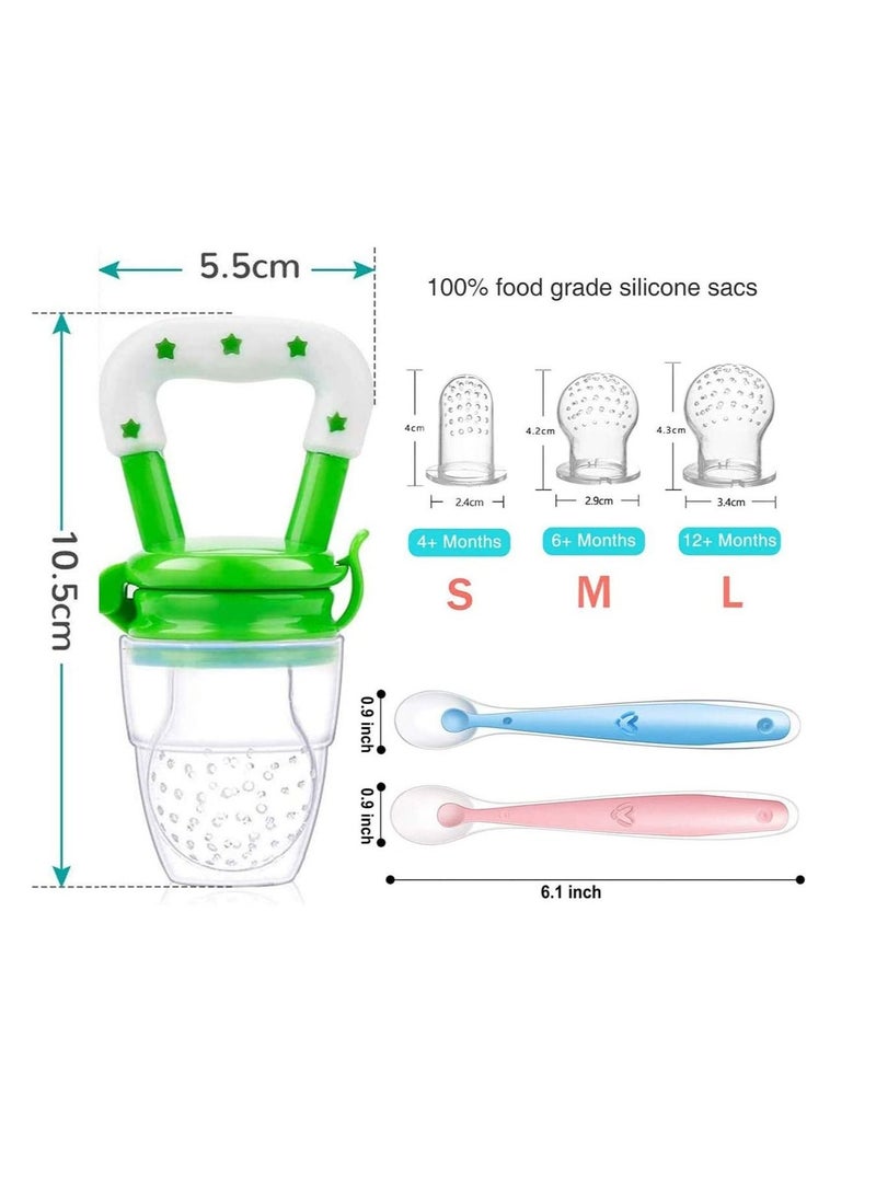 11 Pack Baby Food Fresh Fruit Feeder Pacifier Set: Including 2*Baby Feeding Spoons 3*Pacifier Feeder Teething Toys for Baby 3*Baby Finger Toothbrushes and 3*Pacifier Clips