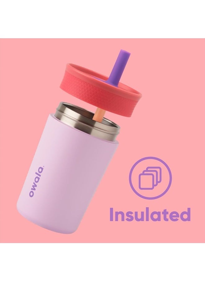 Kids Insulation Stainless Steel Tumbler with Spill Resistant Flexible Straw, Easy to Clean, Kids Water Bottle, Great for Travel, Dishwasher Safe, 12 Oz, Pink and Purple (Lilac Rocket)